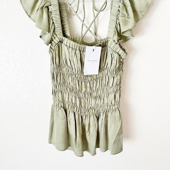 NEW Ted Baker Alovia Smocked Top With Lace Up Back size 2 med - Picture 11 of 14